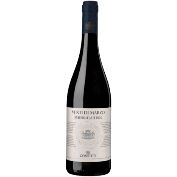 Cossetti Barbera d'Asti Venti di Marzo is een opmerkelijke rode wijn uit de prestigieuze Barbera d'Asti DOCG regio in Piemonte. Deze wijn is volledig gemaakt van de Barbera druif. Deze wijn weerspiegelt de rijke traditie van het wijnmaken van familie Cossetti sinds 1891. Traditie en moderne technologieën stellen Cossetti in staat om wijnen van uitzonderlijke kwaliteit te produceren.