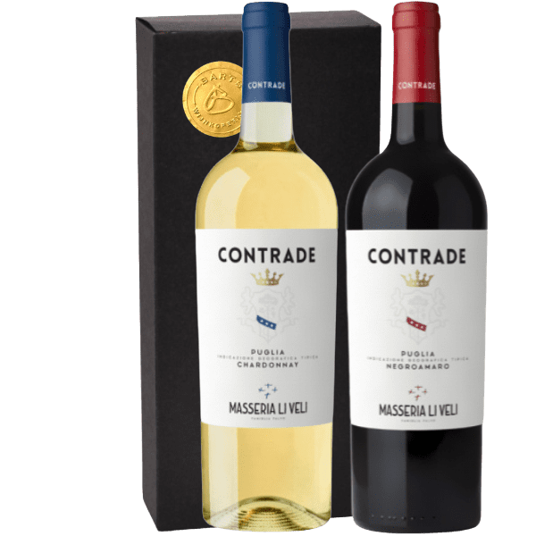Geschenkdoos 2-flessen Contrade Chardonnay – Contrade Negroamaro