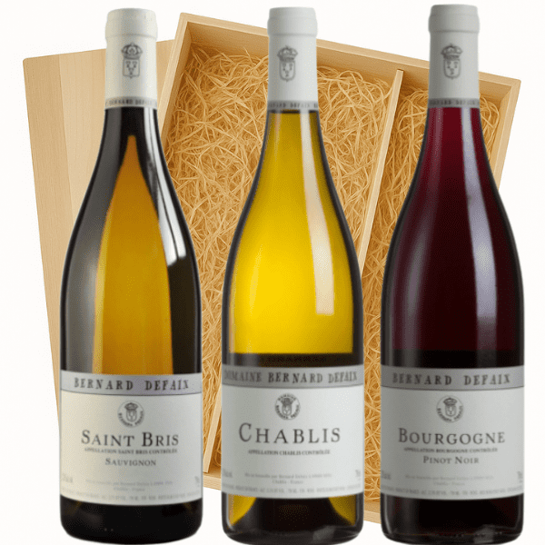 Geschenkkist 3-flessen Defaix Chablis – Saint-Bris – Pinot Noir
