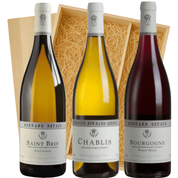 Geschenkkist 3-flessen Defaix Chablis – Saint-Bris – Pinot Noir
