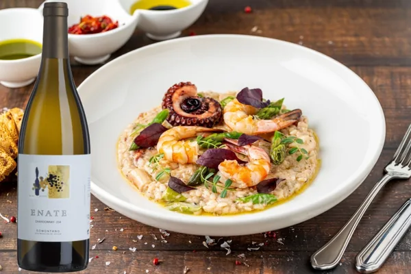Risotto met zeevruchten en Enate Chardonnay 234